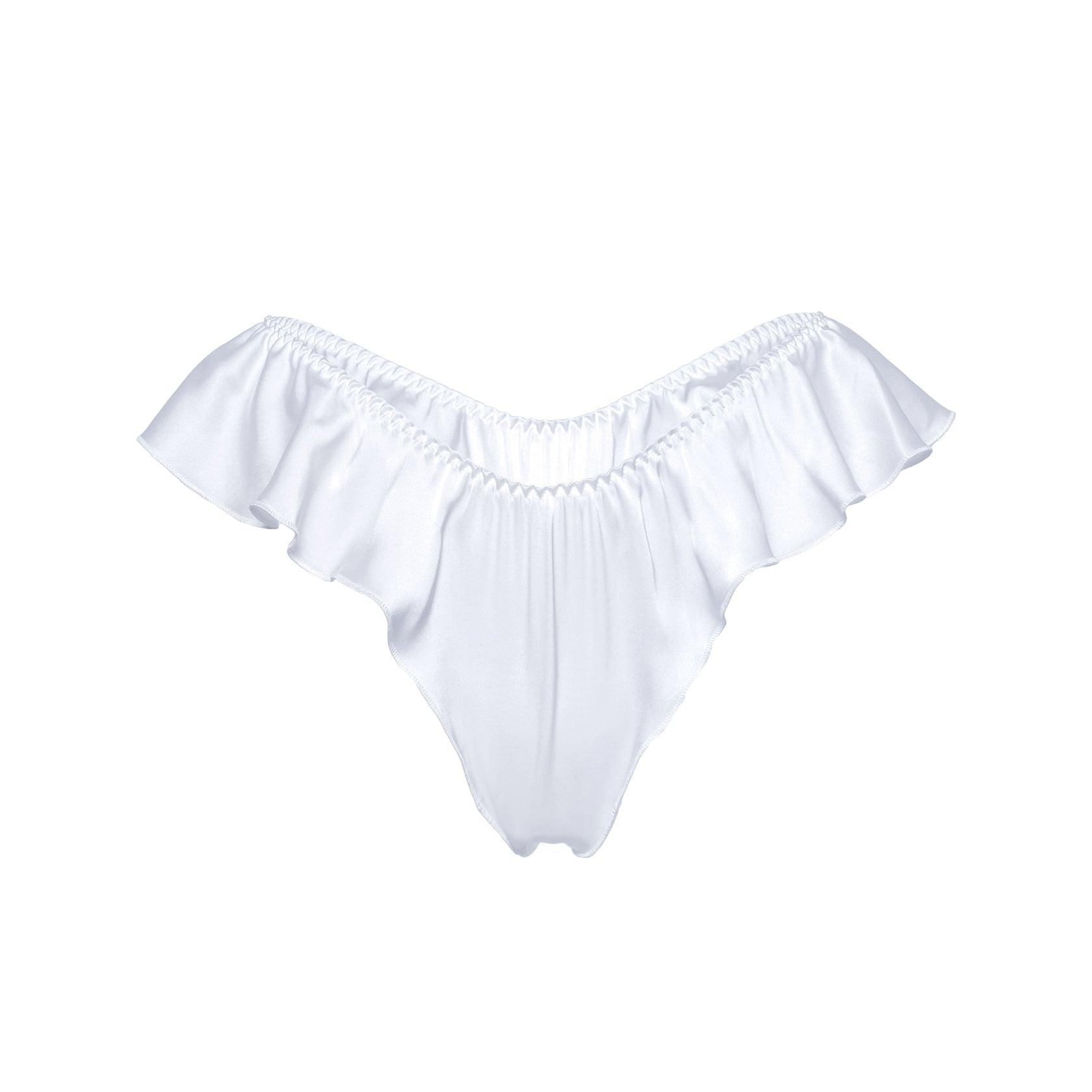White Silk Ruffle Thong