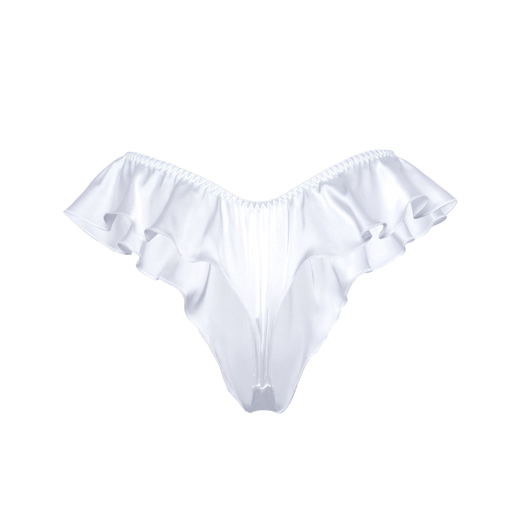 White Silk Ruffle Thong